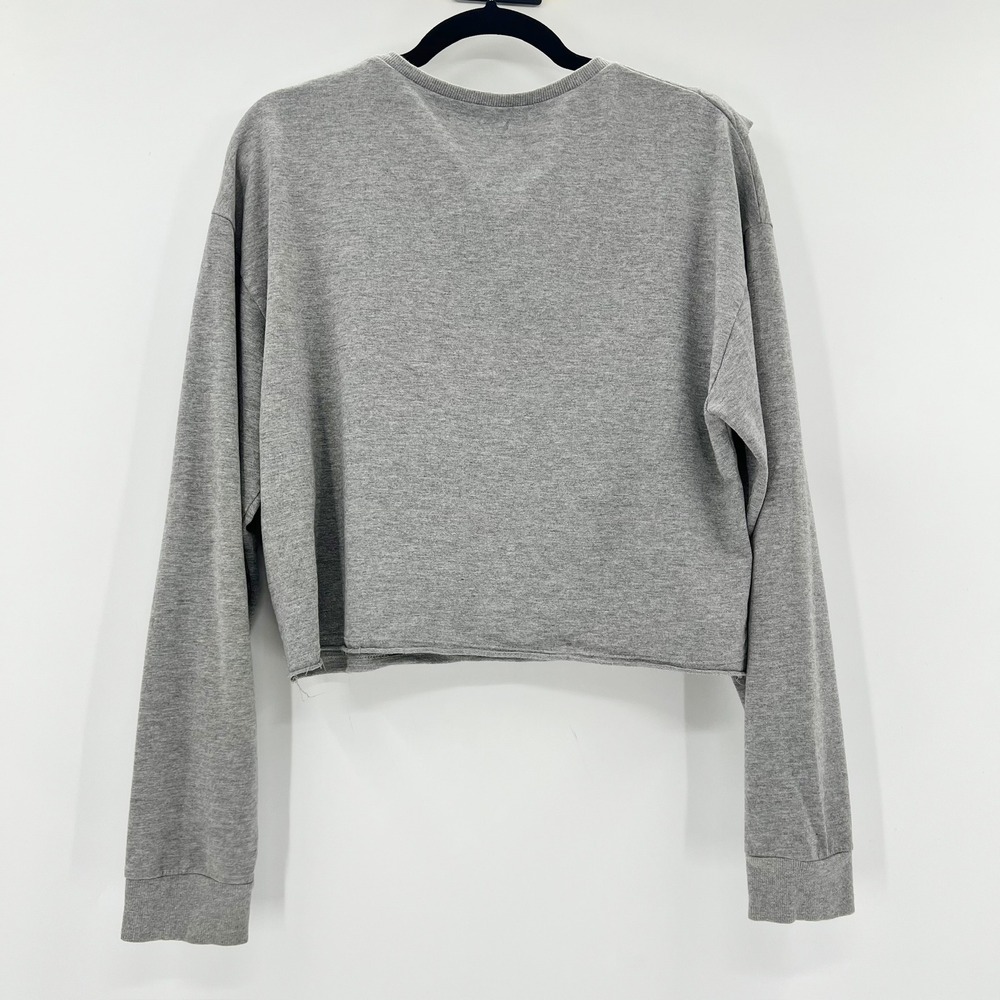Zara Trafaluc Womens Medium Grey Ruffle Front Cropped Sweatshirt Raw Hem SS2017 - Picture 2 of 3